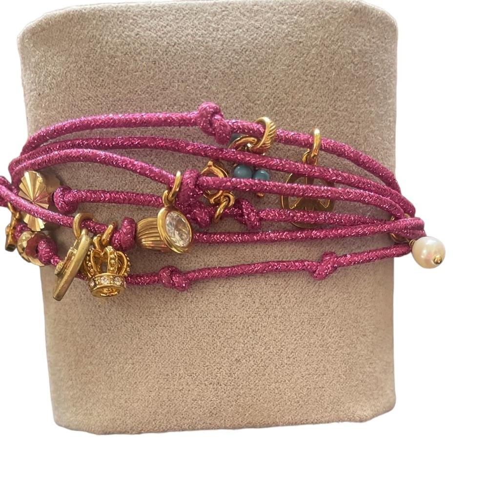 JUICY COUTURE Pink Metallic Multi Strand Charm Bracelet Goldtone. NWOT.